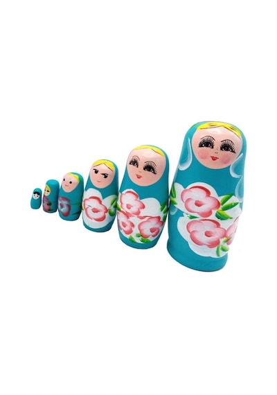 Ahşap Matruşka Bebek 6 lı Set Mavi