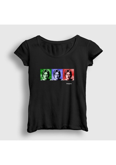 Presmono Kadın Portraits Beatles John Lennon T-shirt Siyah
