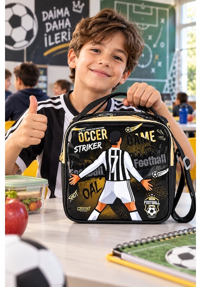 Soccer Game Futbol Football Temalı Beslenme Çantası Çocuk Okul Yemek Çantası 22x22x10 Cm Çok Renkli