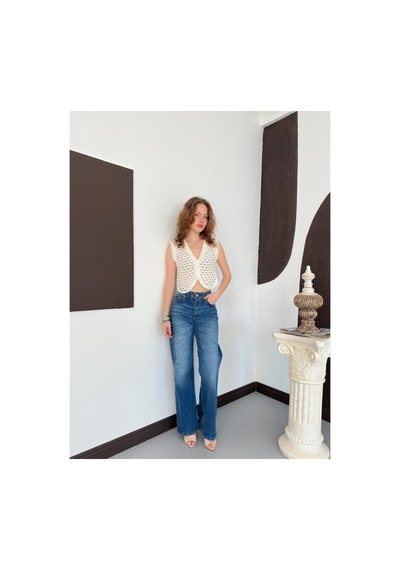Verymoda Şık Ajurlu Kısa Yelek S1006003 Krem