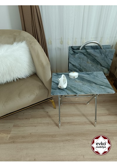 Evko Mobilya Çanta Zigon Sehpa, 4'lü Sehpa, Zigon Sehpa, Servis Sehpası, Camlı Sehpa, Katlanır Sehpa Gri