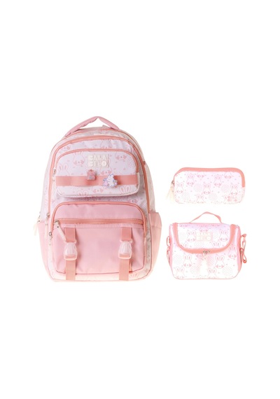 Calacilo Kedi Baskılı Pembe Kız Çocuk Üçlü İlkokul Okul Çantası Seti - Setcc-c4050a