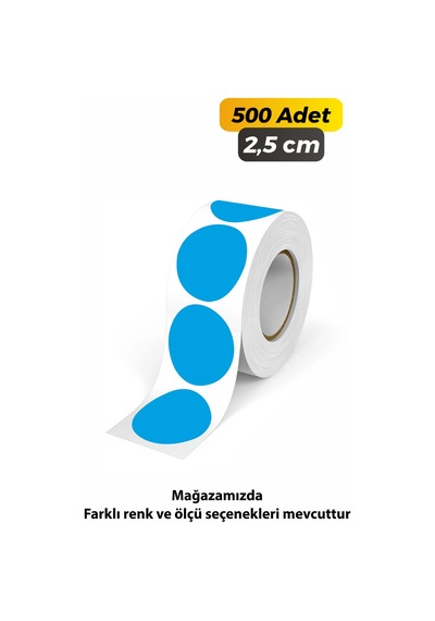 Yuvarlak Kesim Ambalaj Etiketi - Mavi Renk - 2,5cm - 500 Adet