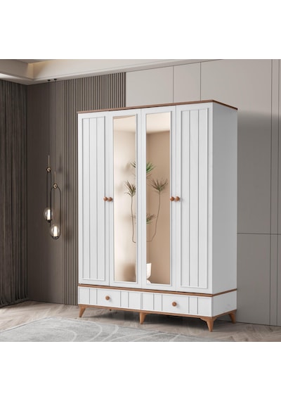 Beenal Sıla 4 Kapaklı Gardırop Çekmeceli Dolap 153cm. Beyaz-a.çam