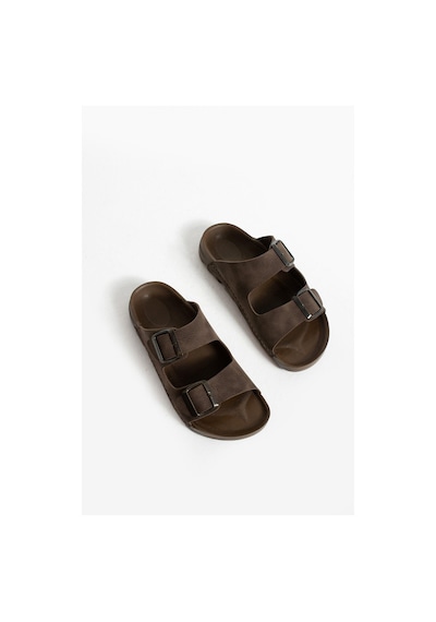 Kahverengi Yazlık Unisex Çift Toka Yumuşak Ve Hafif Terlik Kahverengi