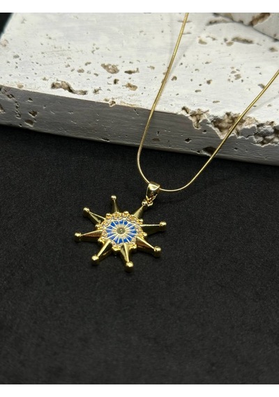 Zirkon Taşlı Gold Kutup Yıldızı Kolye Yeşil
