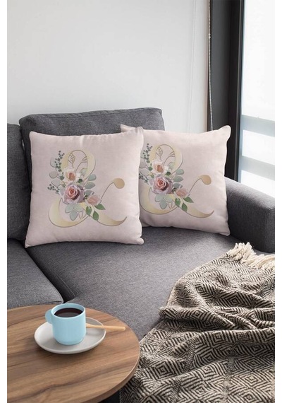 Çift Taraflı Bej And Ve Harfli Yastık Kırlent Kılıfı Krl559n11