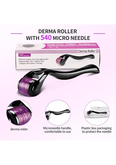 Dermaroller 1 Mm İğne 540 Titanyum Mikro İğne - Cilt Yenileme, Yüz Bakımı, Saç Rejenerasyonu/sakal Büyümesini Uyarır, Saç Dökülmesini Azaltır