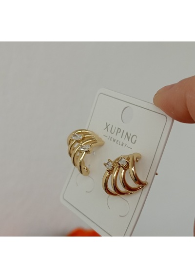 Lente Aksesuar 3'lü Görünümlü Zirkon Taşlı 14k Altın Kaplama Rengi Kadın Küpe Altın - Aqua