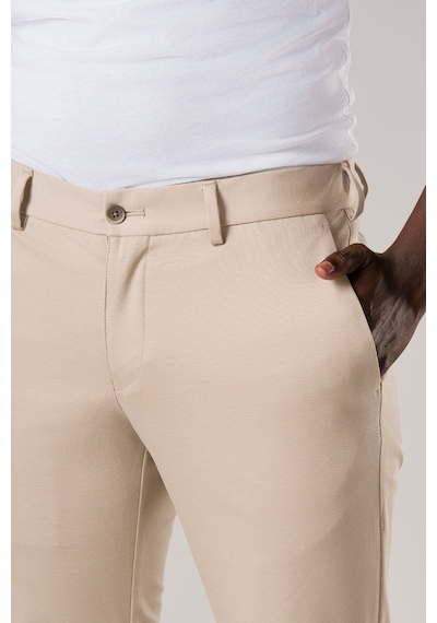 Ecer Slimfit Beli Yarım Lastikli Dokulu Likralı Yazlık Jogger Pantolon Krem