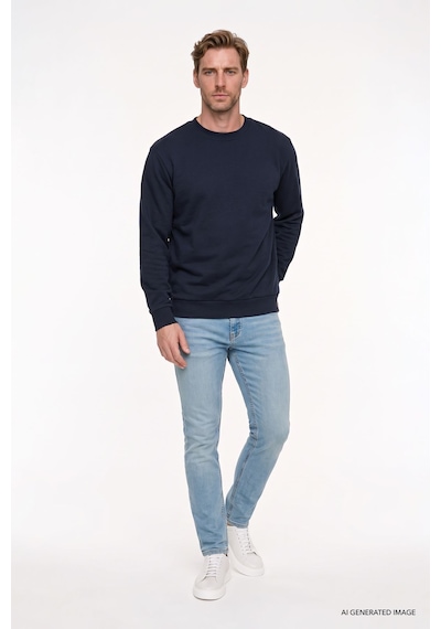 AC&Co / Altınyıldız Classics Standart Fit Normal Kesim Pamuk Bisiklet Yaka Erkek Sweatshirt Lacivert