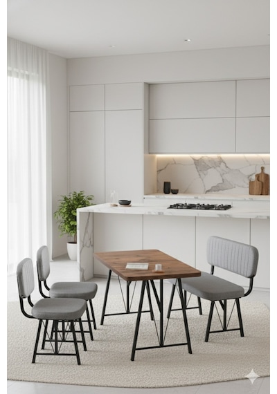 Elfin 70x110 Atlantik Sabit, 2 Sandalye 1 Bench, Masa Sandalye Takımı, Mutfak Masası Takımı - Gri Elfin 70x110 Atlantik Sabit, 2 Sandalye 1 Bench, Masa Sandalye Takımı, Mutfak Masası Takımı - Gri