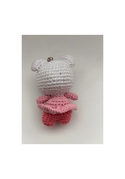 Örgü Amigurumi Kedi Figürlü Anahtarlık Açık Pembe Açık Pembe