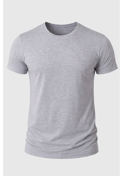 Rizzup Erkek Gri Slim Fit %90 Pamuk Likralı Yumuşak Dokulu Basic Tişört 1801131