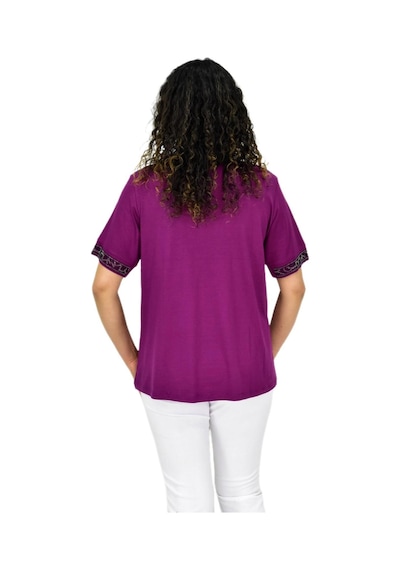 Caftan Kadın Kısa Kol Taşlı Bluz Bgl-st04709 Mor