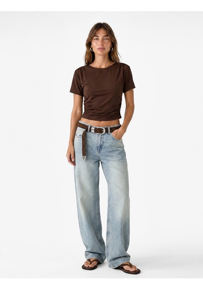 Koton Drape Detaylı Slim Fit Bisiklet Yaka Kısa Kollu Crop Tişört Kahverengi 6sak50066pk Kahve Koton Drape Detaylı Slim Fit Bisiklet Yaka Kısa Kollu Crop Tişört Kahverengi 6sak50066pk Kahve