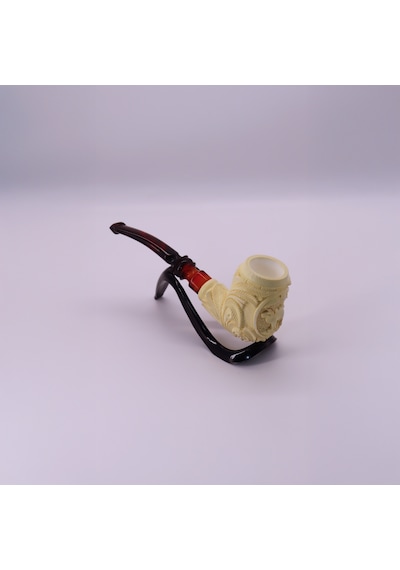 El Oyması Lületaşı Deve Figürlü Geleneksel Motifli Pipo Hediyelik %100 Blok Meerschaum Tasarım