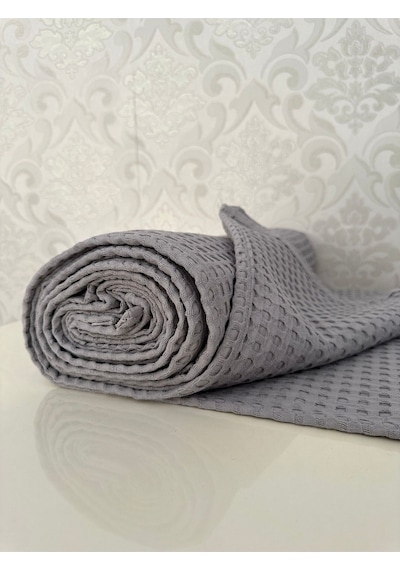 Premium %100 Pamuk Çift Kişilik Yazlık Pike, Yatak Örtüsü, Terletmez Kumaş Gri Renk 240x200cm Gri