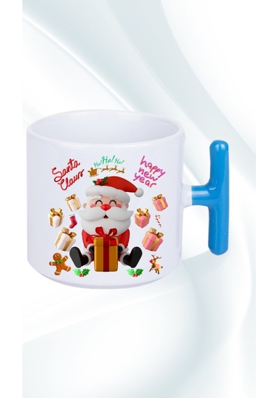 Noel Baba Happy Christmas Baskılı T Saplı Kupa Bardak Porselen Çay Kahve Fincanı