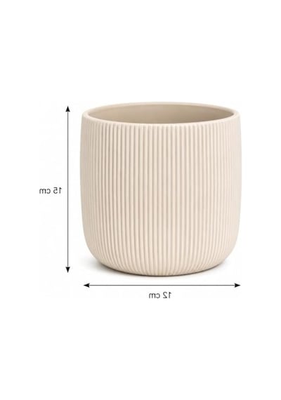 Beyaz Renkli Modern Çizgili Saksı, 12x15 Cm Ölçülerinde İç Mekan Dekorasyonu İçin İdeal