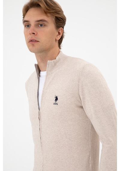 U.S. Polo Assn. Erkek Slim Fit Taş Melanj Triko Hırka 50313684-VR225
