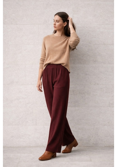 Ivoire Wear Kadın Beli Lastikli Bürümcük Pantolon Bordo
