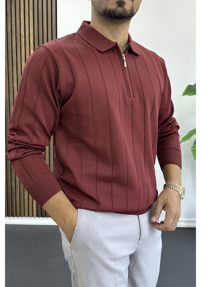 Edwox Erkek Yarım Fermuarlı Polo Yaka Mevsimlik Kazak Bordo Edw195 Bordo