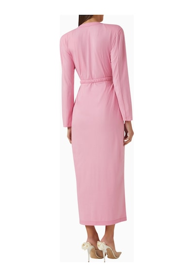 Rowen Rose Belted Cardigan Dress, Lüks Örgü Kumaşlı Kuşaklı Şık Triko Elbise Abiye Pembe 36