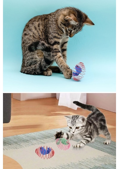 Yusa Stores Yaylı Metal Fareli Kafes Kedi Oyun Topu Sıçrayan Spiral Kedi Topu