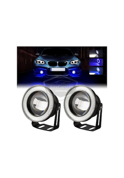 Ford Focus 3 2011-2014 Uyumlu Mercekli Angel Sis Farı Metal Su Geçirmez 76 Mm Mavi Halkalı Gündüz Farı Angel Eyes 2 Adet