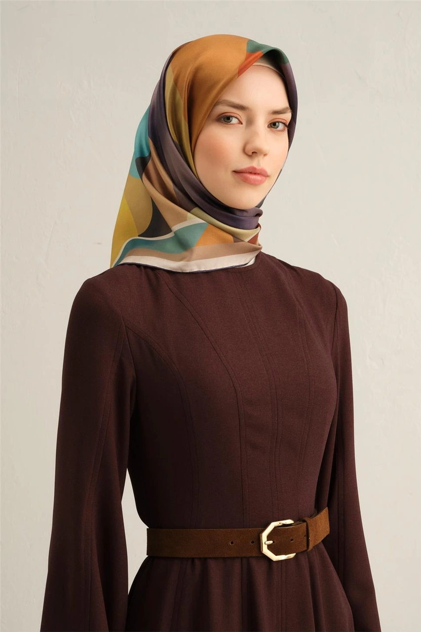 Armine Geometrik Desenli Saf İpek Twill Eşarp 9331d 04 Çok Renkli