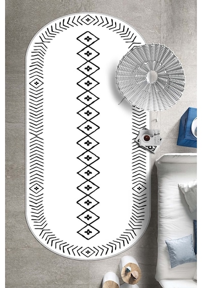 West Home Dijital Baskı Yıkanabilir Kaymaz Taban Oval Mutfak Halısı Salon Halısı Ve Yolluk Wh 375 White Oval