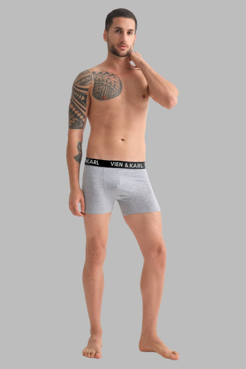 Vien&Karl Erkek Gri 5'li Paket Düz Likralı Boxer Şort 5'li Gri