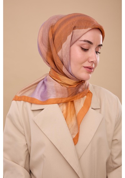 Silk Home Olinda İpek Eşarp 47005-17 Koyu Turuncu, Vizon, Lila, Kiremit