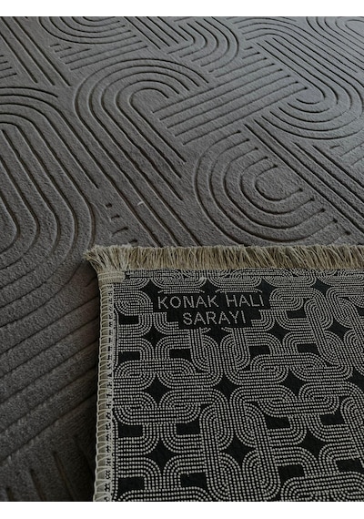 Melena Carpet Modern Salon Halısı Premium Seri Emboss Kabartmalı Saçaklı Kaymaz Taban Halı Antrasit