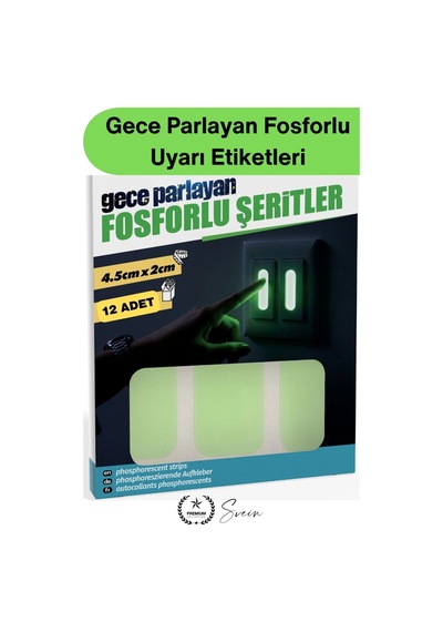 Fosforlubant Gece Parlayan Fosforlu Uyarı Etiketleri 12 Adet Kendinden Yapışkanlı Şerit Priz Elektr