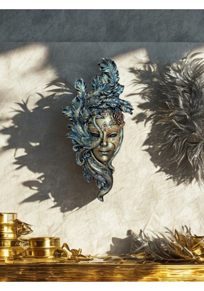 Tavus Kuşu Maskeli Kadın Duvar Mask Kahve Bronz Dekoratif Duvar Maskesi El Yapımı Maske Sanat Eseri