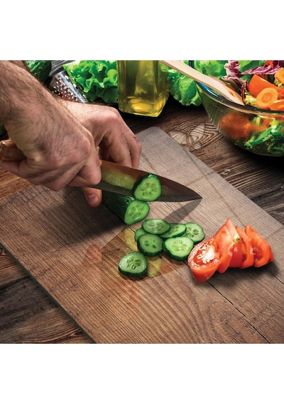 Decovetro Cam Kesme Tahtası Ve Sunumluk Eski Ahşap Desenli 25x35 Cm Çok Renkli