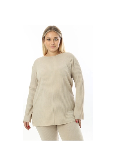 Modasehle Büyük Beden Uzun Kollu Yüksek Bel Beli Lastikli Yırtmaçlı İnce Pijama Takım Uzun-krem Modasehle Büyük Beden Uzun Kollu Yüksek Bel Beli Lastikli Yırtmaçlı İnce Pijama Takım Uzun-krem