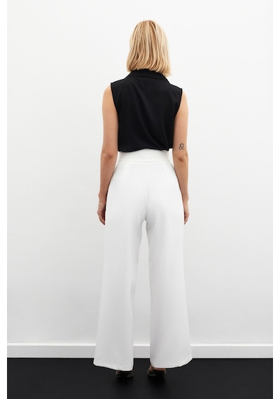 Sateen Bel Detaylı Cepli Pantolon - Ekru