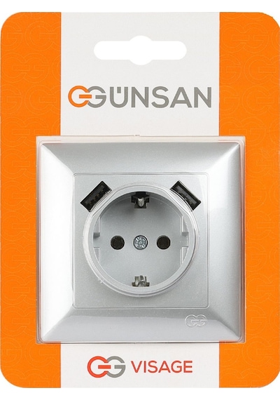 Visage 2 Usb Çıkışlı Çocuk Korumalı Topraklı Priz, 5v, 2.4a, Gümüş