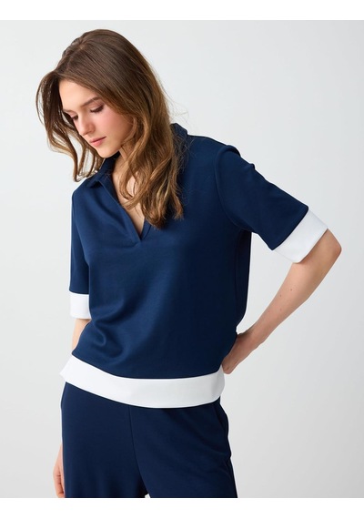 Jimmy Key Jimmy Key Lacivert Polo Yaka Truvakar Kol Modal Örme Bluz 6sw037204494