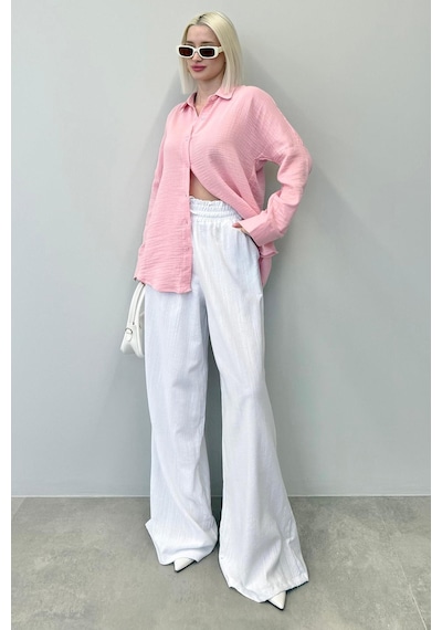 Madmext Pembe Muslin Kumaş Basic Kadın Gömlek Mg1660 Pembe