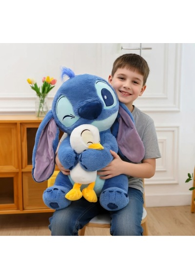 Ördek Stitch Peluş Oyuncak 60cm Ördeğe Sarılan Stich Peluş Çok Renkli