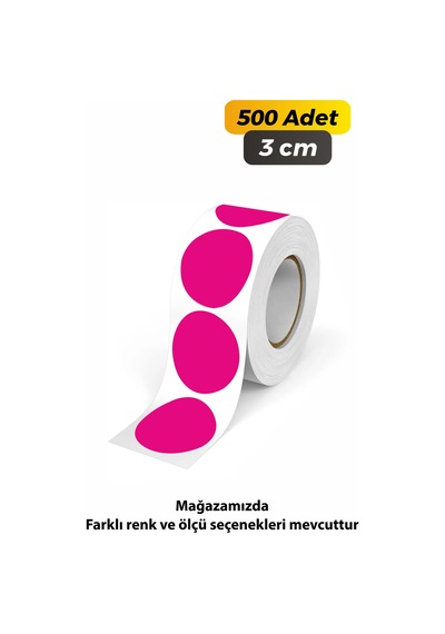 Yuvarlak Kesim Ambalaj Etiketi - Pembe Renk - 3cm - 500 Adet