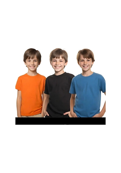 Fyk Kids Unisexs 3lü Çocuk Düz Basic Kısa Kollu T-shirt Çok Renkli