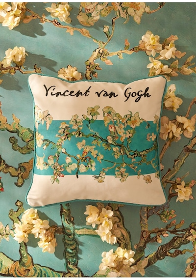 Bella Maison Van Gogh Almond Blossom Pamuklu Baskılı Dekoratif Yastık Kılıfı Turkuaz 43x43 Cm Turkuaz