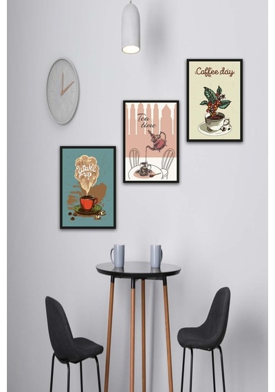 No77decor 3 Parça Mutfak Ve Cafe'ler Için Mdf Tablo Seti