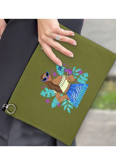 Bk Gift Yaz Temalı-3 Astarlı Yeşil Portföy Çanta 30x21cm, Baskılı El Çantası, Organizer Çanta