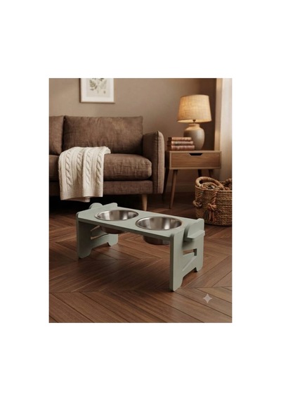 Açı Ve Yükseklik Ayarlı Ergonomik Kedi Mama Kabı- Köpek Mama Kabı Ayarlanabilir Yeşil